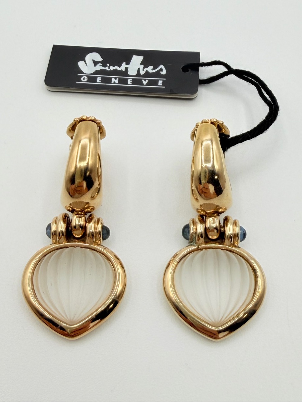 Saint Ives Geneva Vintage Gold Tone Glass Heart Drop Clip-On Earrings NWT
